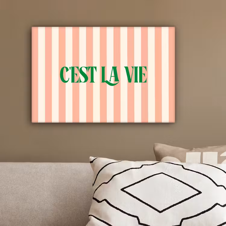 Zachtroze - Groen - Strepen - C'est La Vie canvas 2cm klein -sfeer3