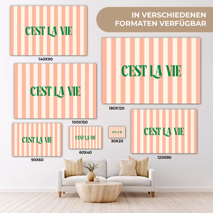 Zachtroze - Groen - Strepen - C'est La Vie canvas 2cm klein -Xsfeer8_DE