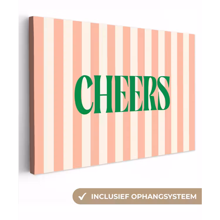 Zachtroze - Groen - Strepen - Cheers canvas 2cm klein -3d