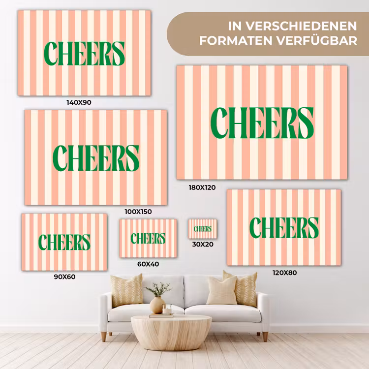 Zachtroze - Groen - Strepen - Cheers canvas 2cm klein -Xsfeer8_DE