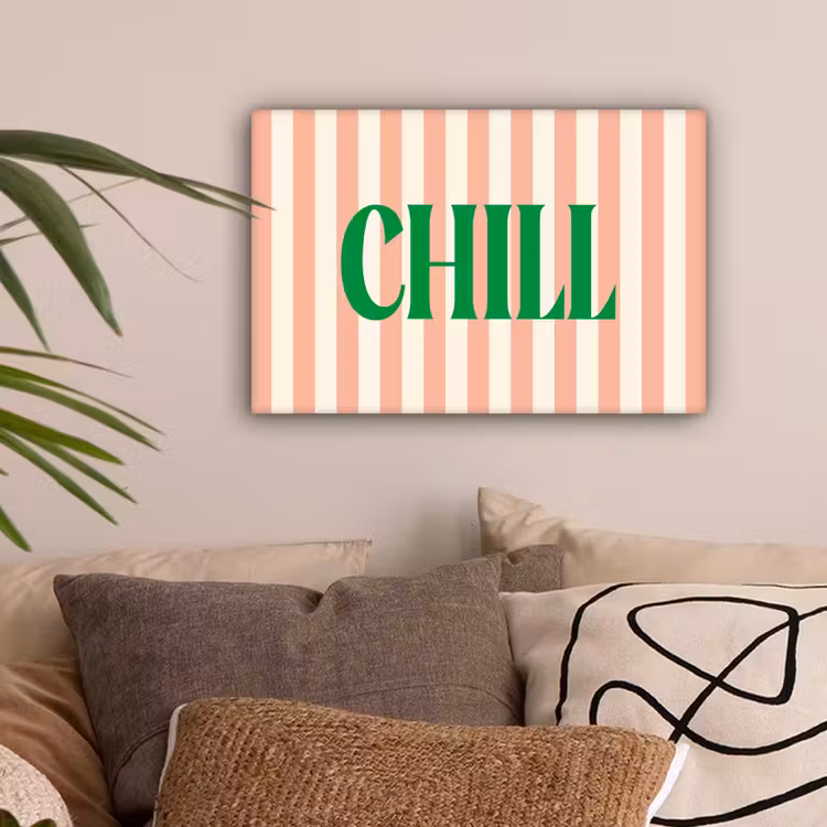 Zachtroze - Groen - Strepen - Chill canvas 2cm klein -sfeer1