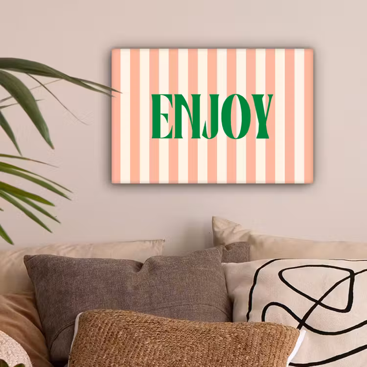 Zachtroze - Groen - Strepen - Enoy canvas 2cm klein -sfeer1