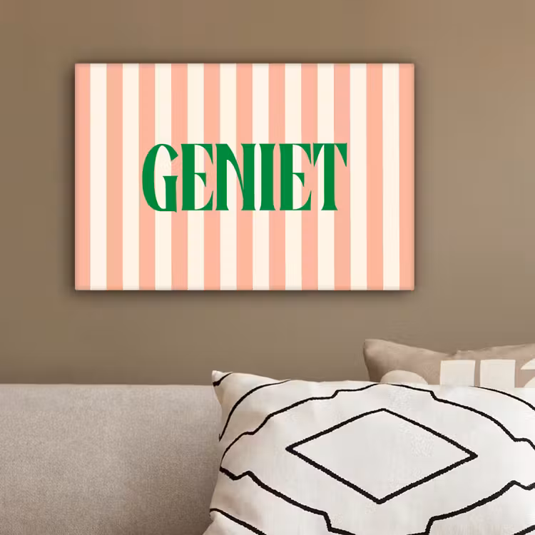 Zachtroze - Groen - Strepen - Geniet canvas 2cm klein -sfeer3
