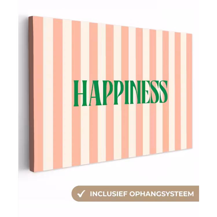 Zachtroze - Groen - Strepen - Happiness canvas 2cm klein -3d