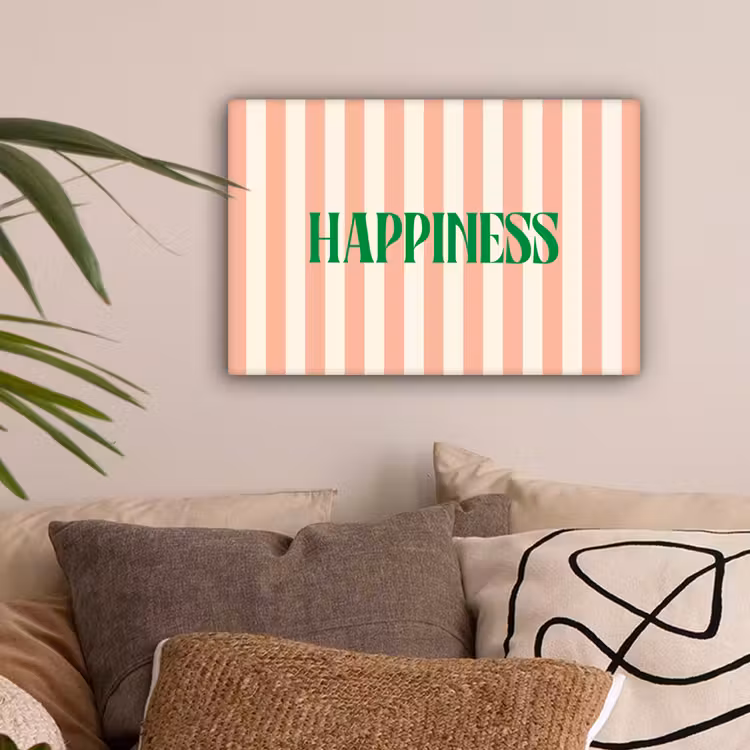 Zachtroze - Groen - Strepen - Happiness canvas 2cm klein -sfeer1