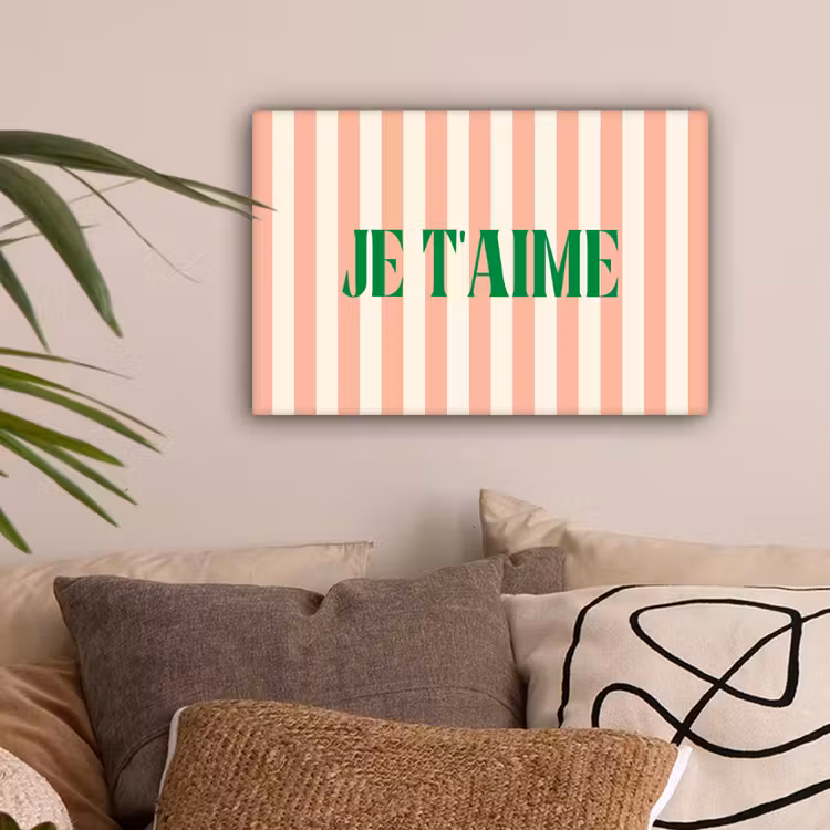 Zachtroze - Groen - Strepen - Je t'aime canvas 2cm klein -sfeer1