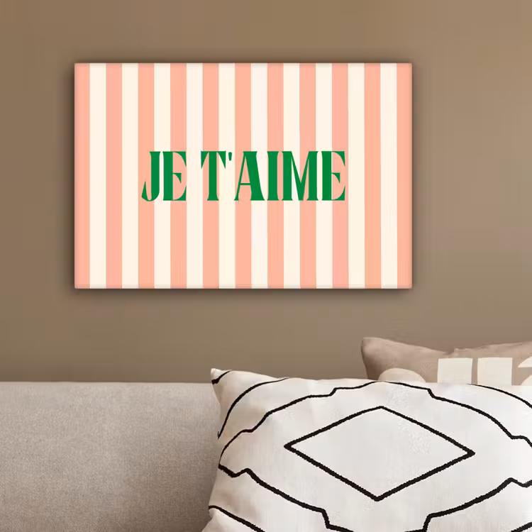 Zachtroze - Groen - Strepen - Je t'aime canvas 2cm klein -sfeer3