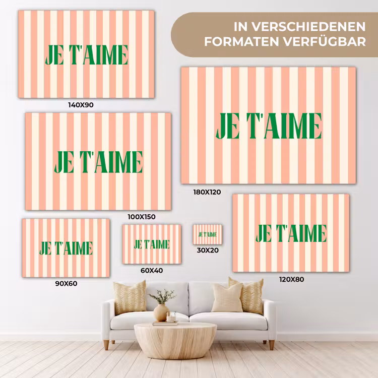 Zachtroze - Groen - Strepen - Je t'aime canvas 2cm klein -Xsfeer8_DE