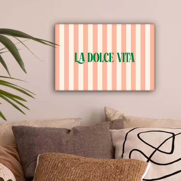 Zachtroze - Groen - Strepen - La Dolce Vita canvas 2cm klein -sfeer1