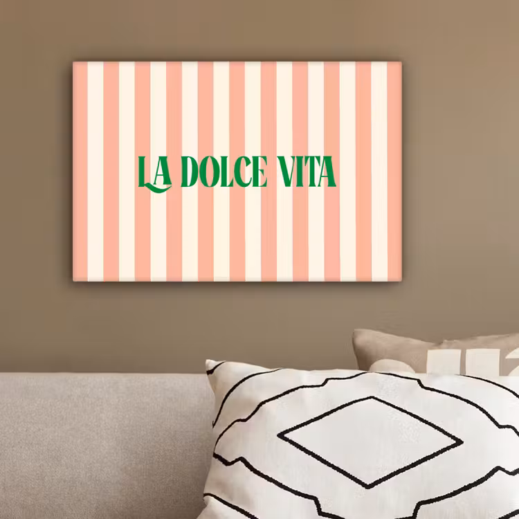 Zachtroze - Groen - Strepen - La Dolce Vita canvas 2cm klein -sfeer3