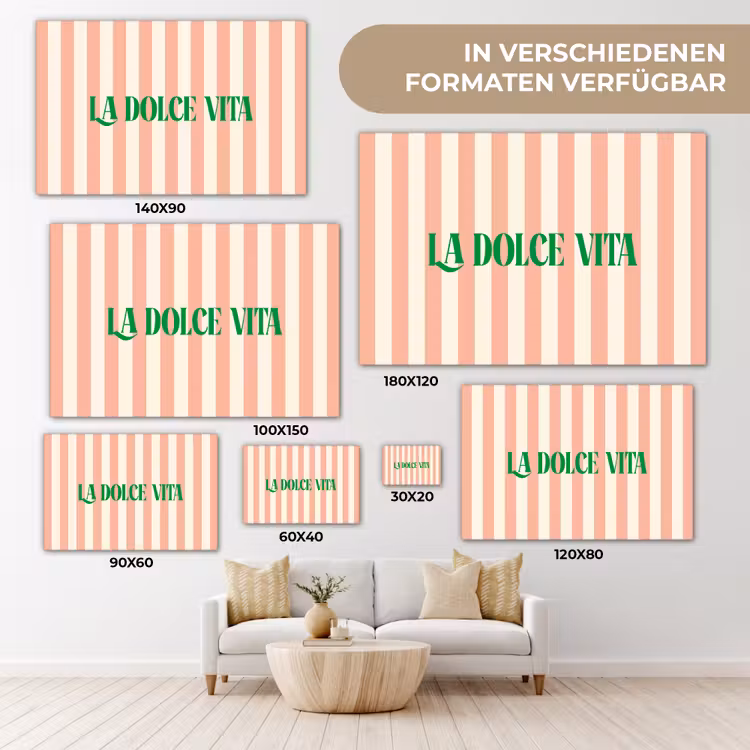 Zachtroze - Groen - Strepen - La Dolce Vita canvas 2cm klein -Xsfeer8_DE