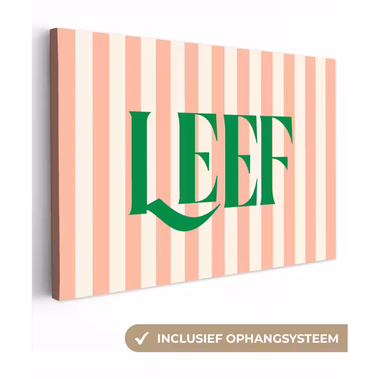 Zachtroze - Groen - Strepen - Leef canvas 2cm klein -3d