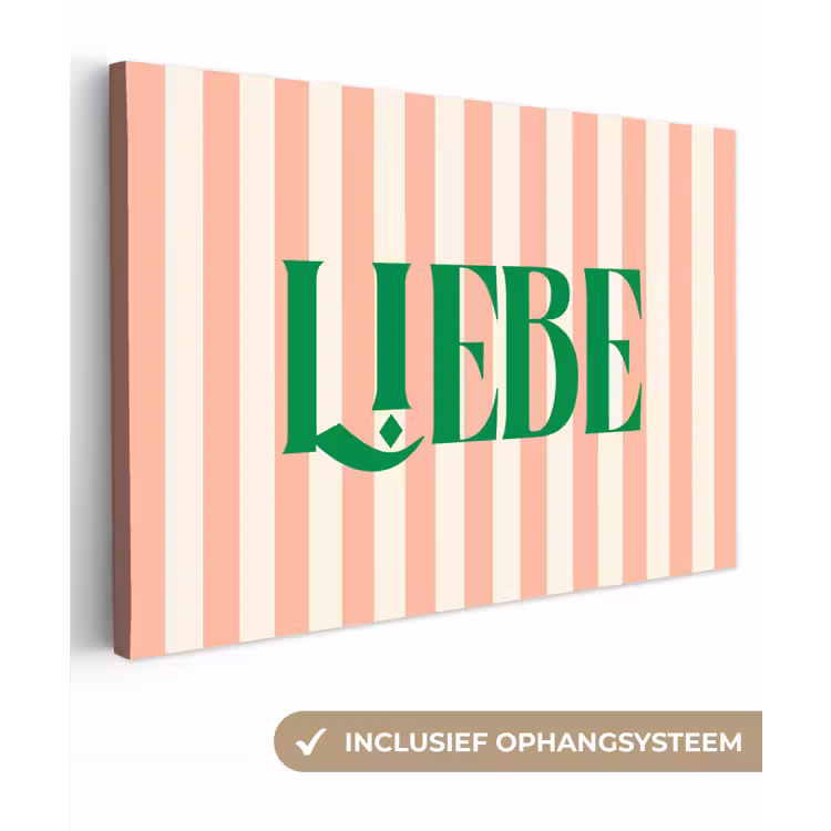 Zachtroze - Groen - Strepen - Liebe canvas 2cm klein -3d