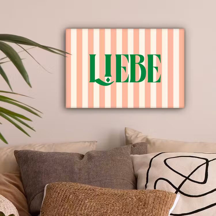 Zachtroze - Groen - Strepen - Liebe canvas 2cm klein -sfeer1