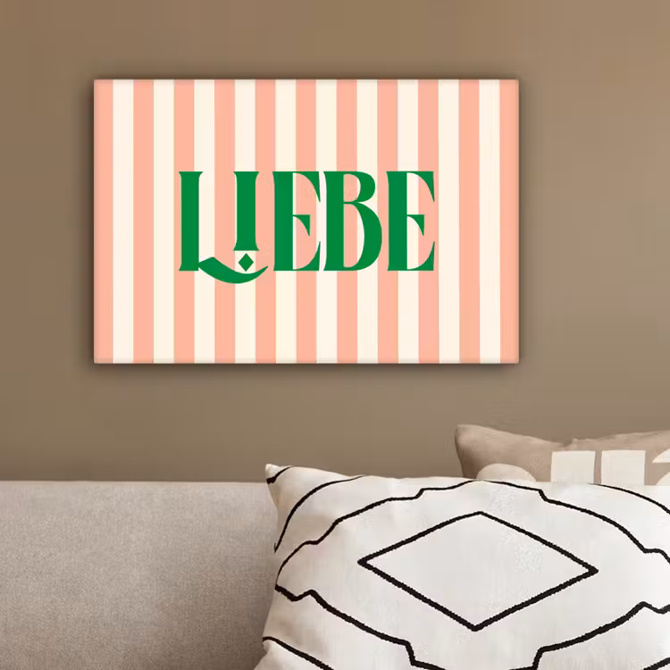 Zachtroze - Groen - Strepen - Liebe canvas 2cm klein -sfeer3