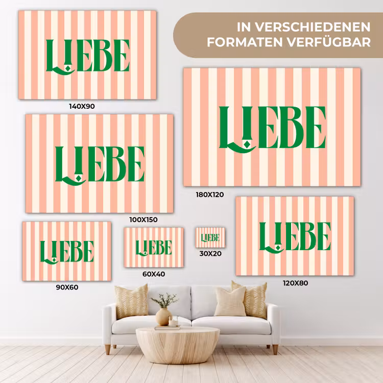 Zachtroze - Groen - Strepen - Liebe canvas 2cm klein -Xsfeer8_DE