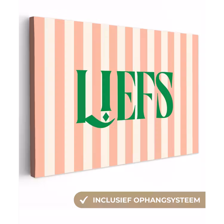 Zachtroze - Groen - Strepen - Liefs canvas 2cm klein -3d