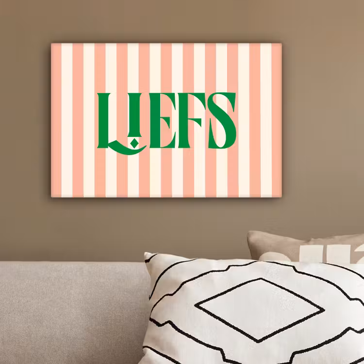 Zachtroze - Groen - Strepen - Liefs canvas 2cm klein -sfeer3