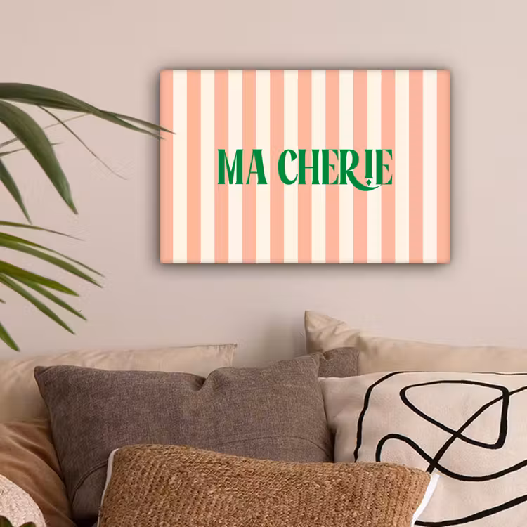 Zachtroze - Groen - Strepen - Ma Cherie canvas 2cm klein -sfeer1
