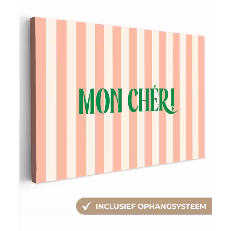 Zachtroze - Groen - Strepen - Mon Chéri canvas 2cm klein -3d