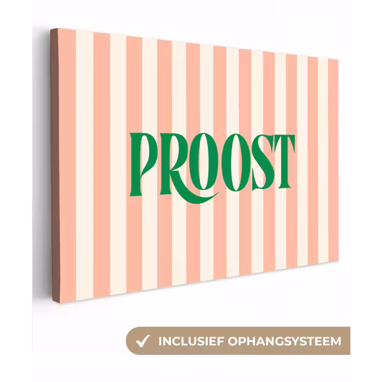 Zachtroze - Groen - Strepen - Proost canvas 2cm klein -3d