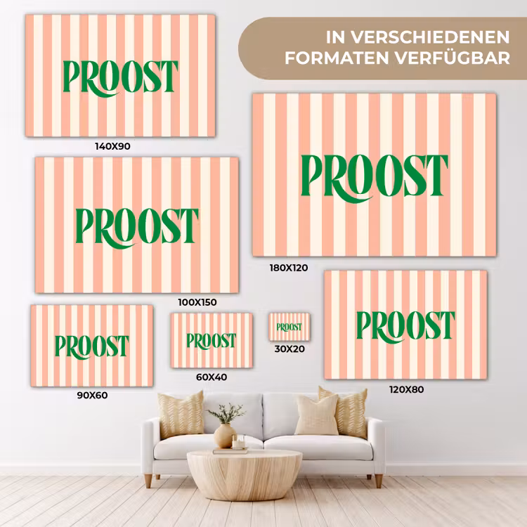 Zachtroze - Groen - Strepen - Proost canvas 2cm klein -Xsfeer8_DE