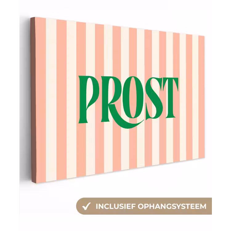 Zachtroze - Groen - Strepen - Prost canvas 2cm klein -3d
