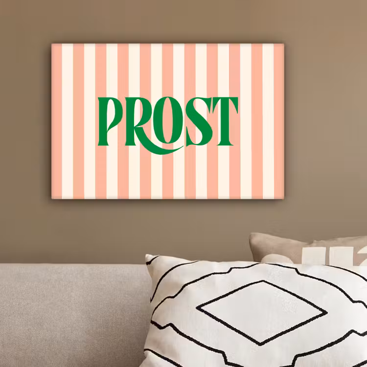 Zachtroze - Groen - Strepen - Prost canvas 2cm klein -sfeer3
