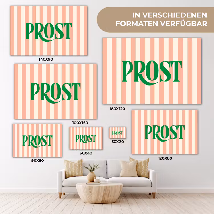 Zachtroze - Groen - Strepen - Prost canvas 2cm klein -Xsfeer8_DE