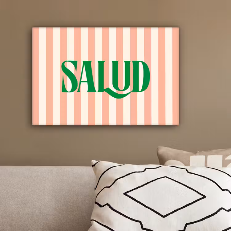 Zachtroze - Groen - Strepen - Salud canvas 2cm klein -sfeer3
