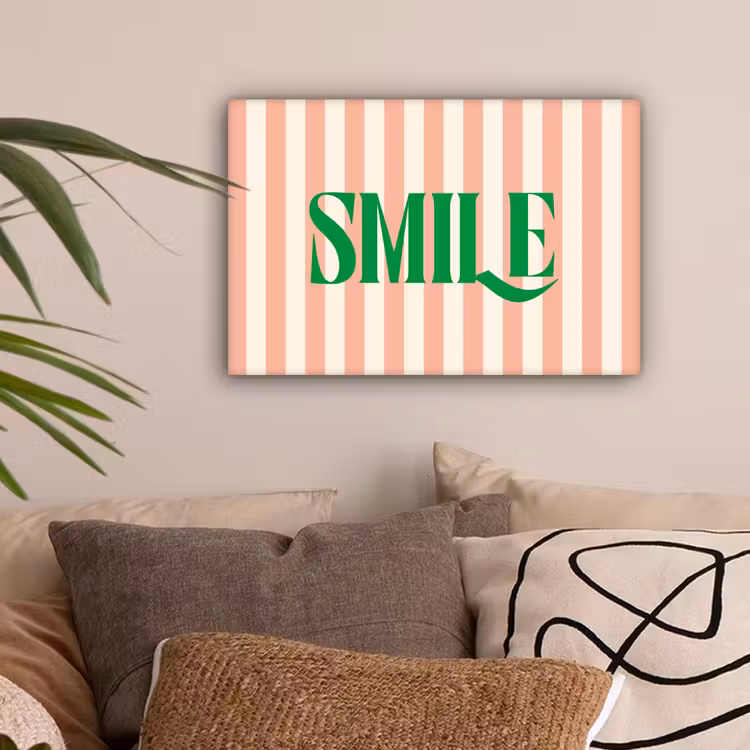 Zachtroze - Groen - Strepen - Smile canvas 2cm klein -sfeer1