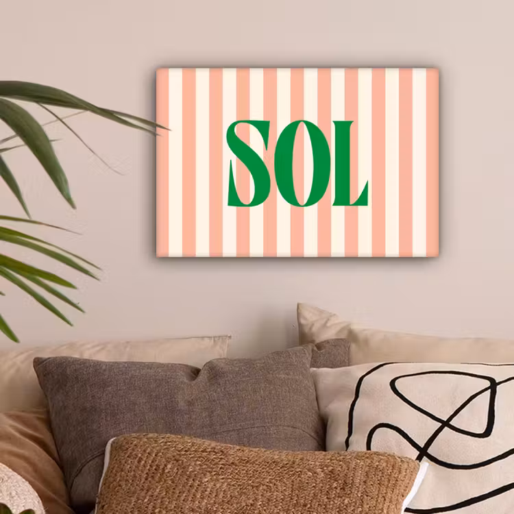 Zachtroze - Groen - Strepen - Sol canvas 2cm klein -sfeer1