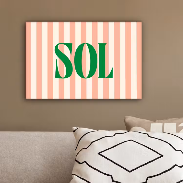 Zachtroze - Groen - Strepen - Sol canvas 2cm klein -sfeer3
