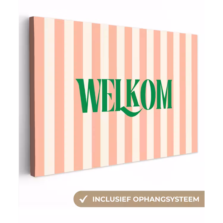 Zachtroze - Groen - Strepen - Welkom canvas 2cm klein -3d