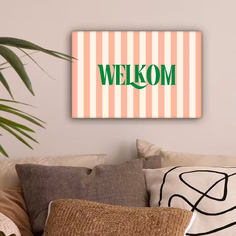 Zachtroze - Groen - Strepen - Welkom canvas 2cm klein -sfeer1