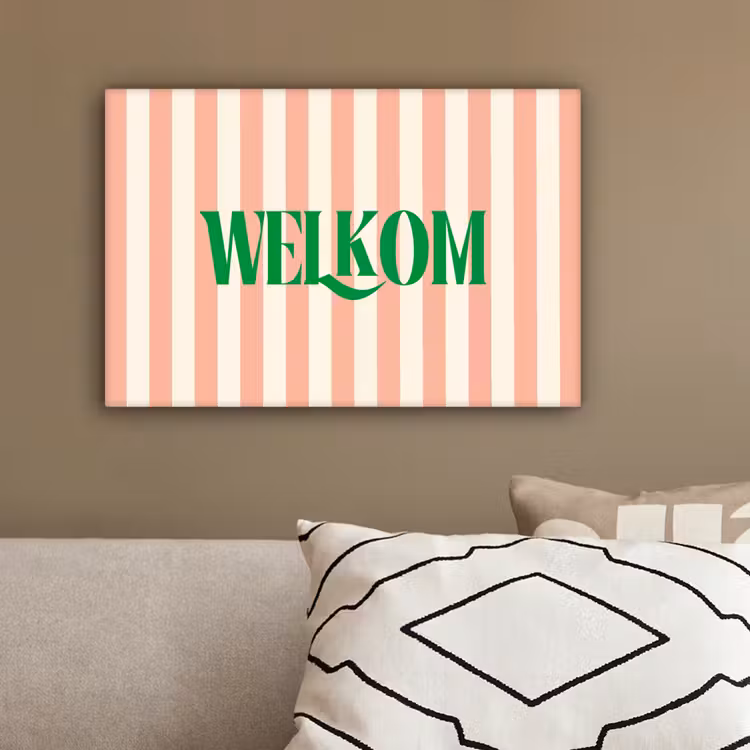 Zachtroze - Groen - Strepen - Welkom canvas 2cm klein -sfeer3