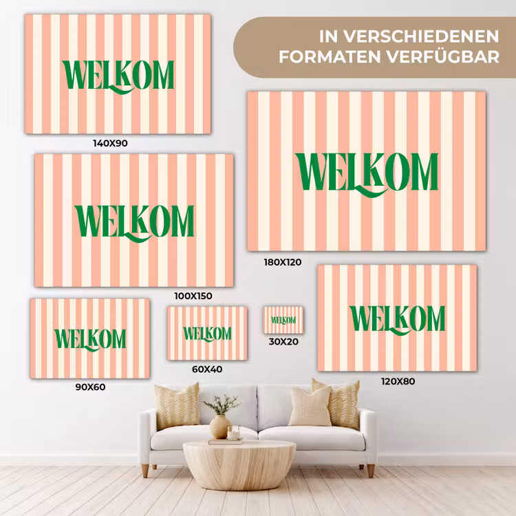 Zachtroze - Groen - Strepen - Welkom canvas 2cm klein -Xsfeer8_DE