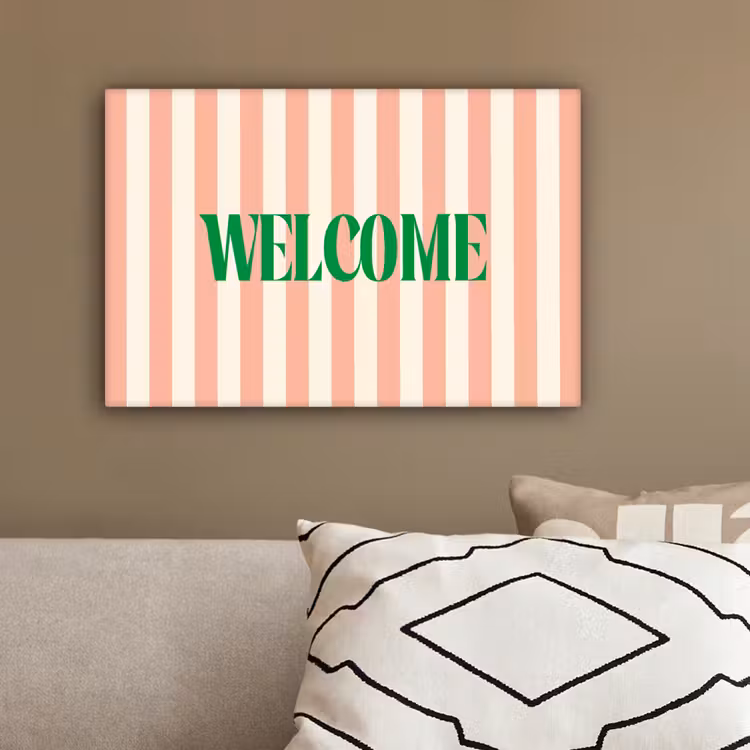 Zachtroze - Groen - Strepen - Welcome canvas 2cm klein -sfeer3