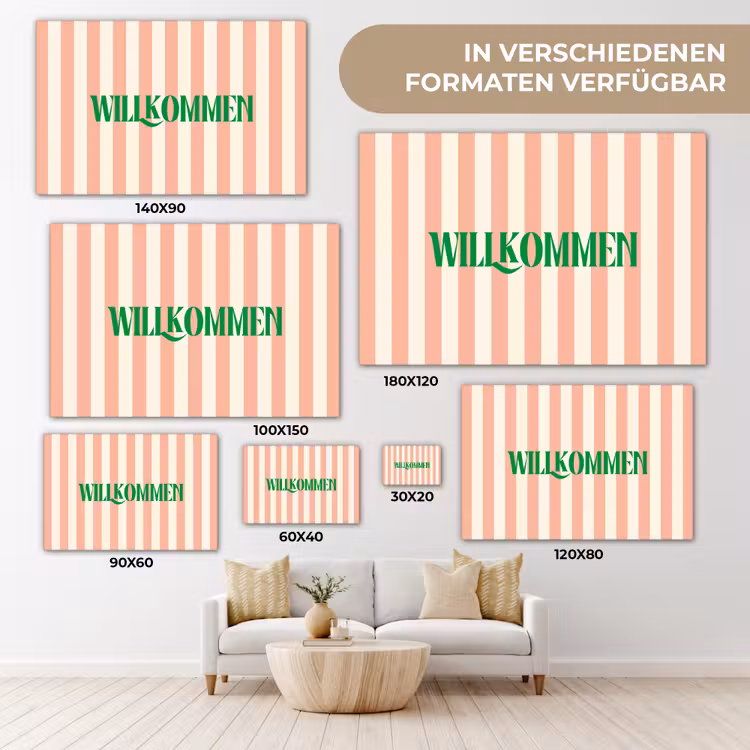 Zachtroze - Groen - Strepen - Wilkommen canvas 2cm klein -Xsfeer8_DE