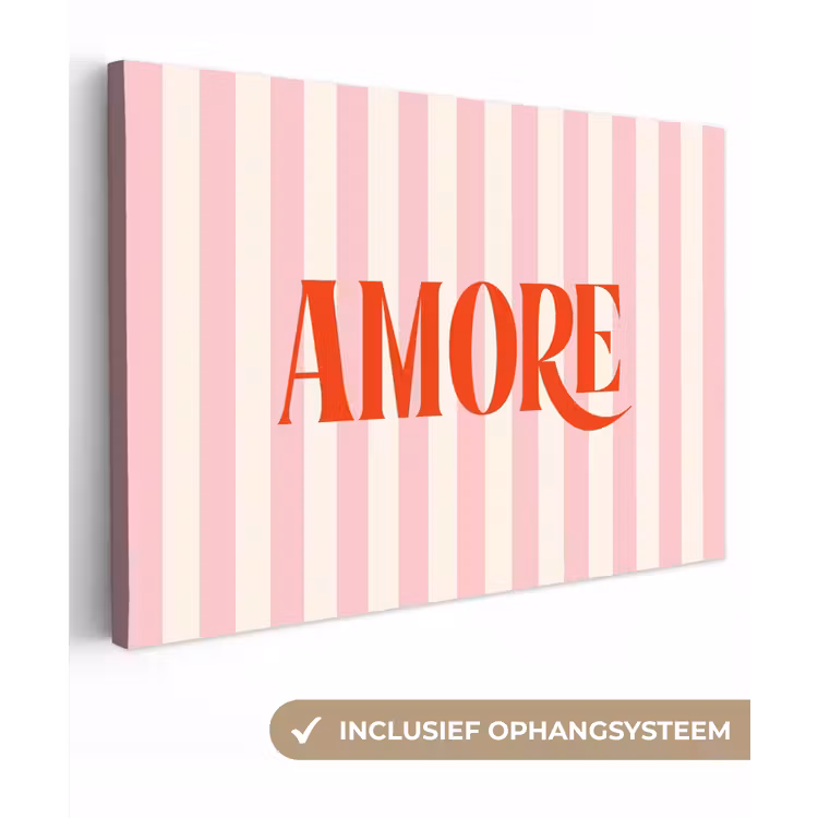 Zachtroze - Rood - Strepen - Amore canvas 2cm klein -3d