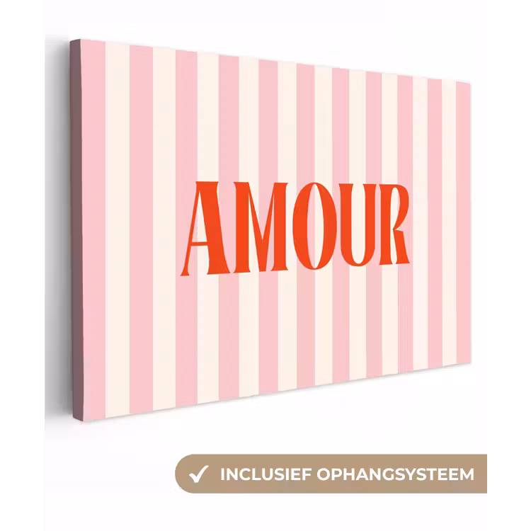 Zachtroze - Rood - Strepen - Amour canvas 2cm klein -3d
