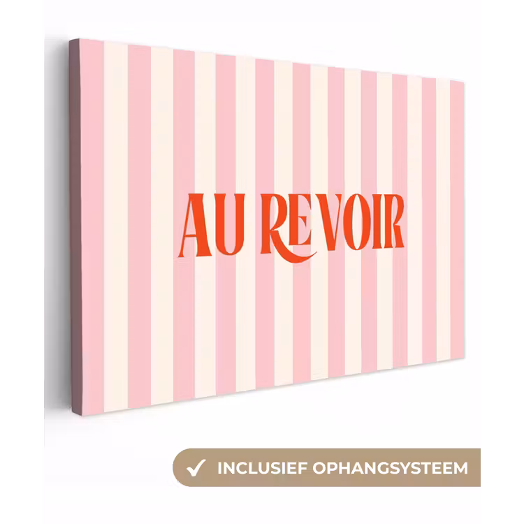 Zachtroze - Rood - Strepen - Au Revoir canvas 2cm klein -3d