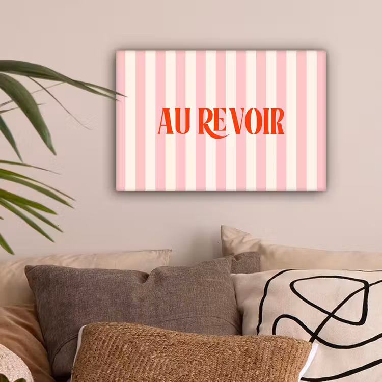 Zachtroze - Rood - Strepen - Au Revoir canvas 2cm klein -sfeer1