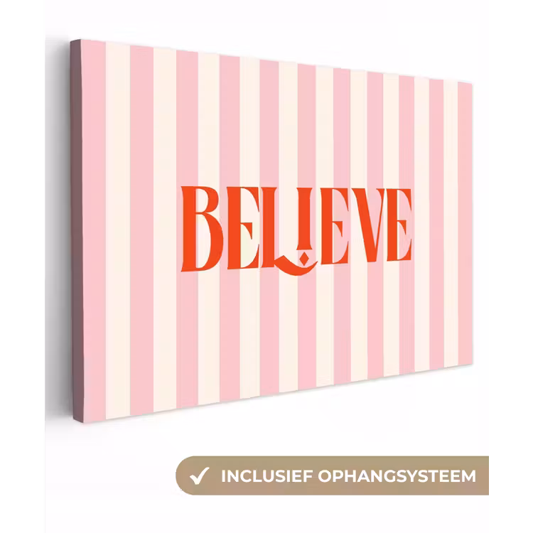 Zachtroze - Rood - Strepen - Believe canvas 2cm klein -3d