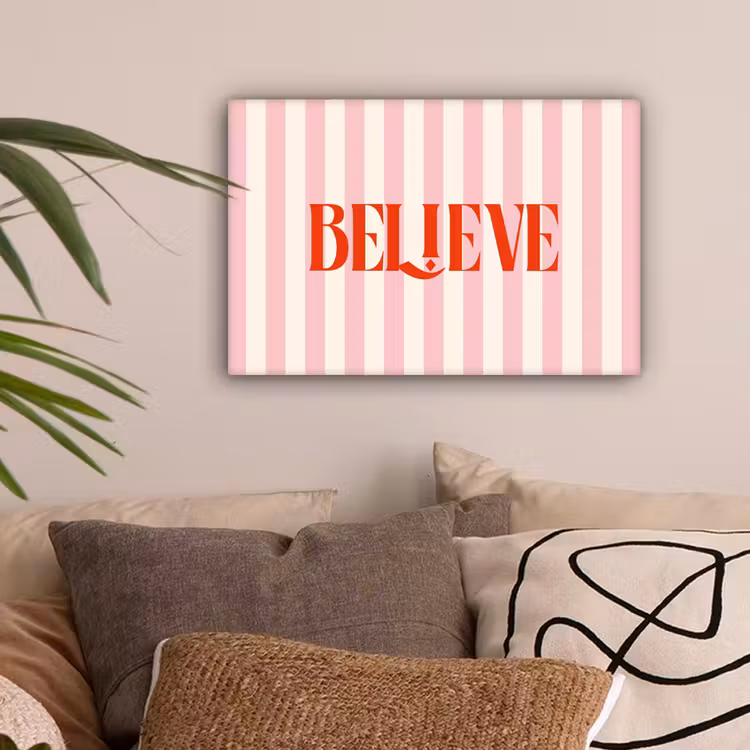 Zachtroze - Rood - Strepen - Believe canvas 2cm klein -sfeer1
