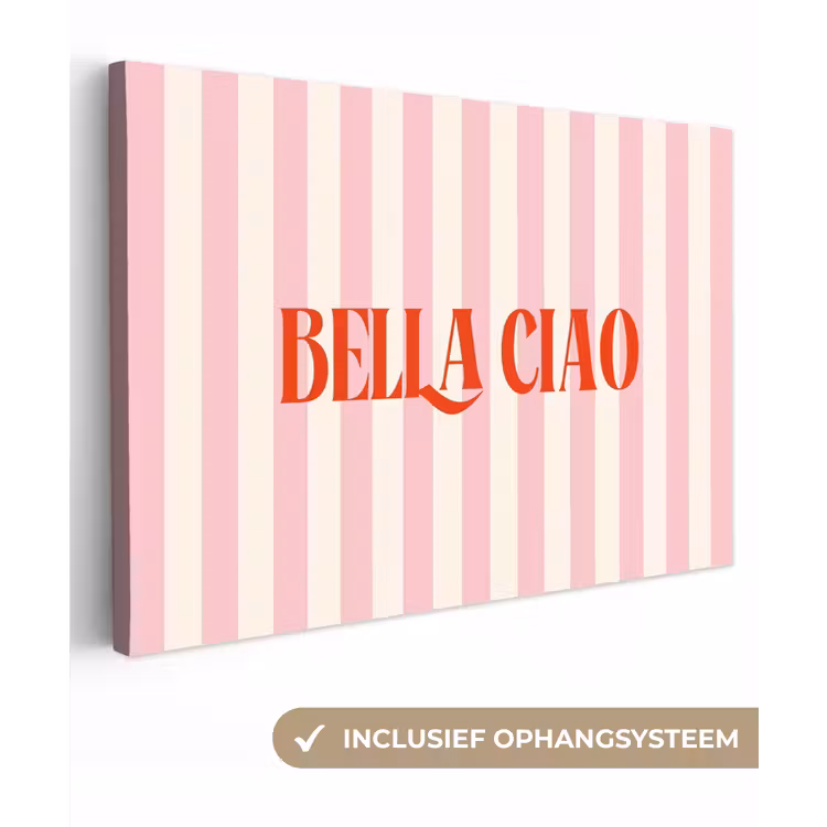 Zachtroze - Rood - Strepen - Bella Ciao canvas 2cm klein -3d