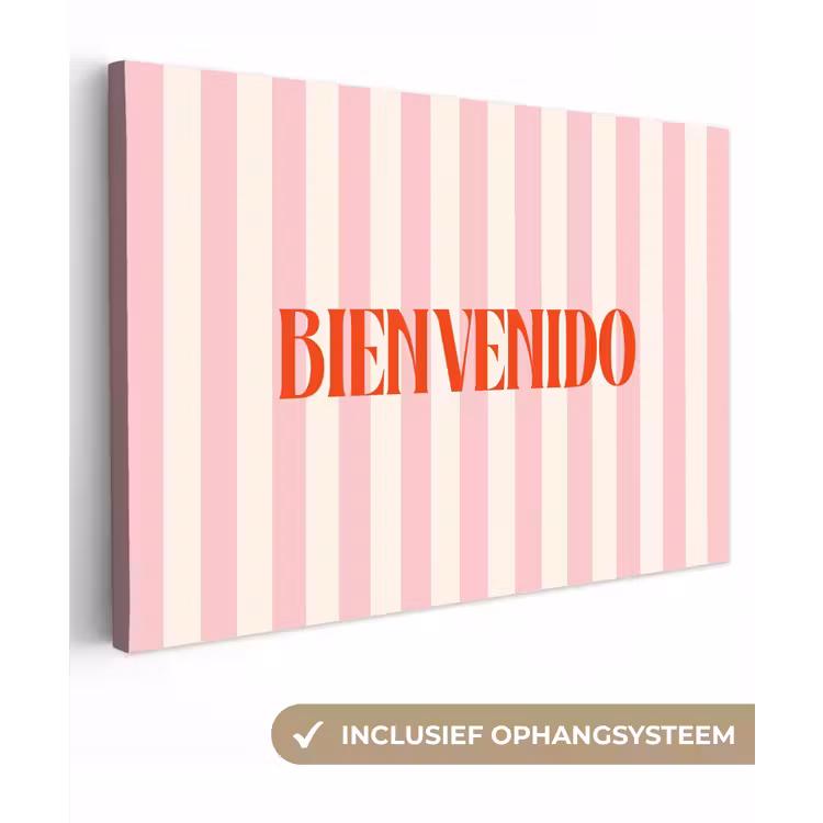 Zachtroze - Rood - Strepen - Bienvenido canvas 2cm klein -3d