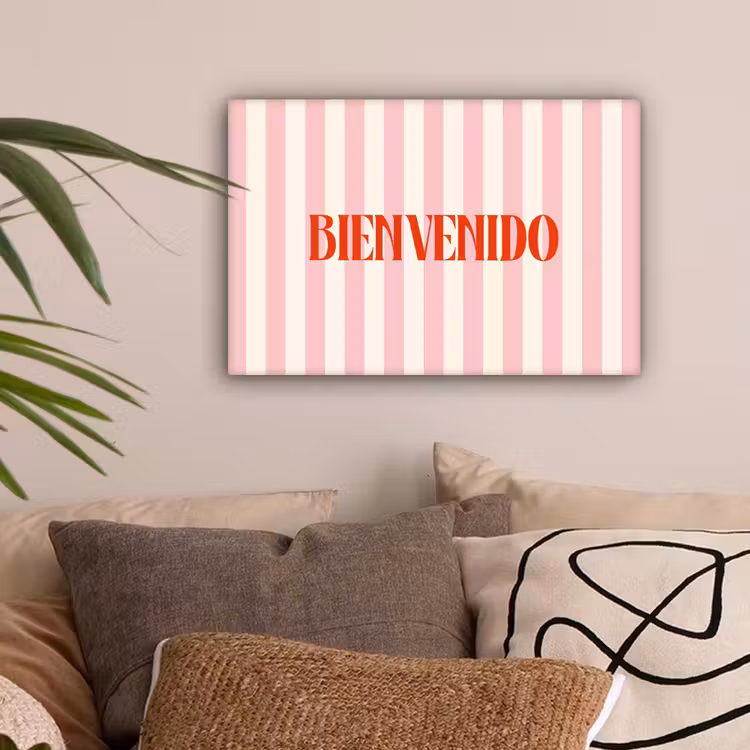 Zachtroze - Rood - Strepen - Bienvenido canvas 2cm klein -sfeer1