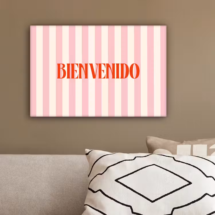 Zachtroze - Rood - Strepen - Bienvenido canvas 2cm klein -sfeer3