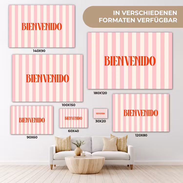 Zachtroze - Rood - Strepen - Bienvenido canvas 2cm klein -Xsfeer8_DE